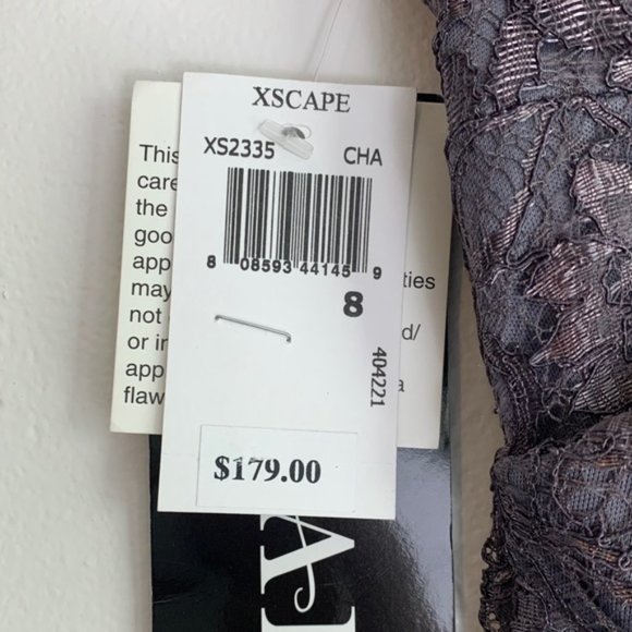 NWT Xscape Gray Ruffle Avant Garde Lace Dress - Picture 3 of 6